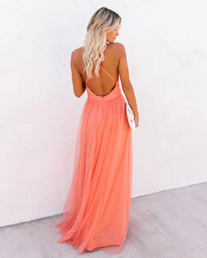 Robe fluide à bretelles fines pour femme, longueur maxi