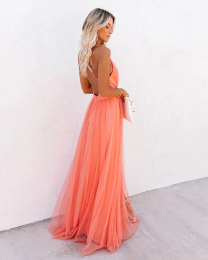 Robe fluide à bretelles fines pour femme, longueur maxi