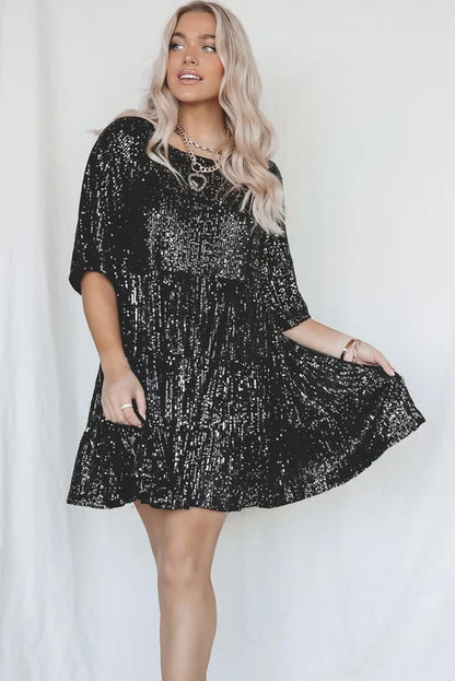 Robe pailletée à manches longues style babydoll pour femme