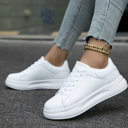 Baskets pour femme blanches à lacets, surface uniforme