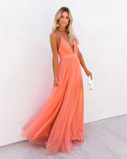 Robe fluide à bretelles fines pour femme, longueur maxi