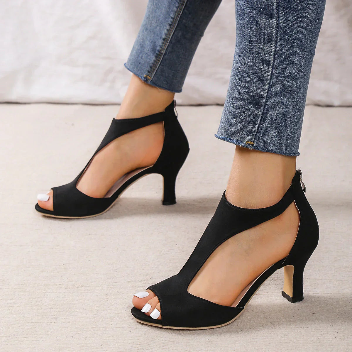 Sandales à brides pour femme, talon de hauteur moyenne