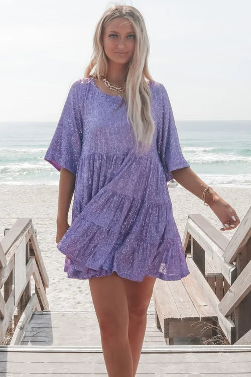 Robe pailletée à manches longues style babydoll pour femme