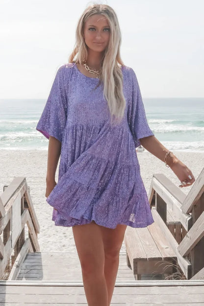 Robe pailletée à manches longues style babydoll pour femme