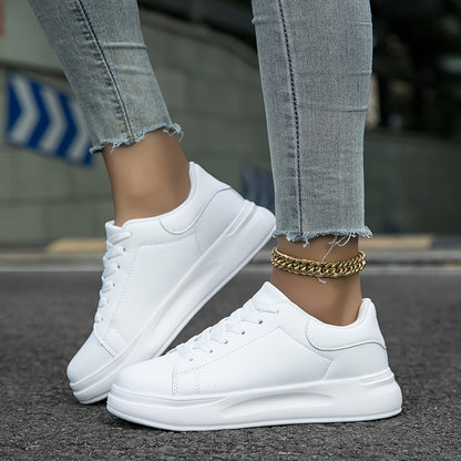 Baskets pour femme blanches à lacets, surface uniforme