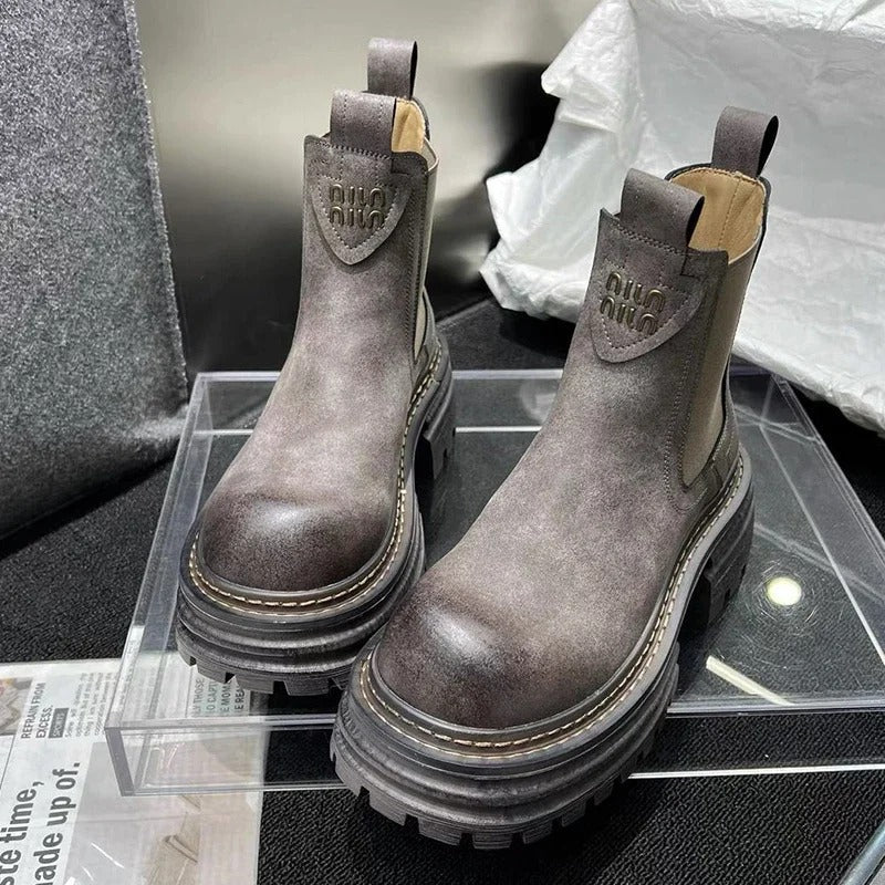 Chaussures femme montantes à plateforme finition lisse