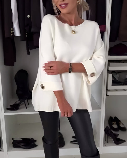 Pull chaud femme hiver – élégant col rond à boutons