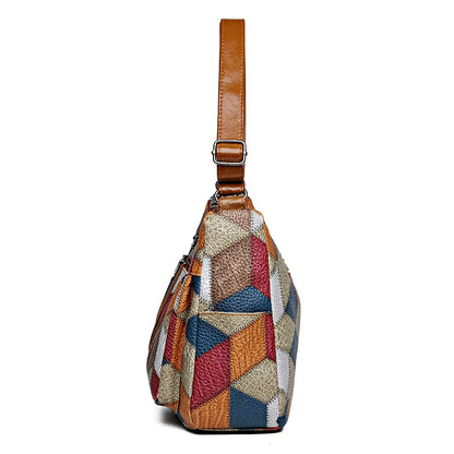 Sac à Main Femme – Cuir Végétal Patchwork Géométrique, Léger et Spacieux avec Bandoulière
