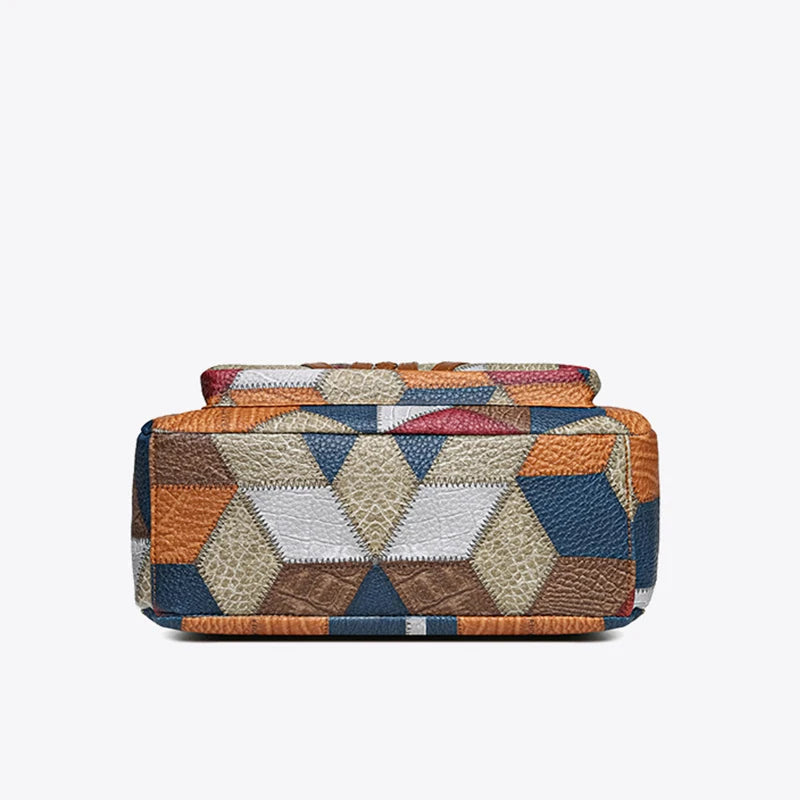 Sac à Main Femme – Cuir Végétal Patchwork Géométrique, Léger et Spacieux avec Bandoulière