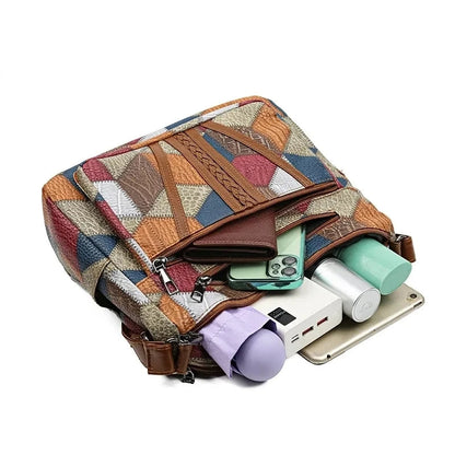 Sac à Main Femme – Cuir Végétal Patchwork Géométrique, Léger et Spacieux avec Bandoulière
