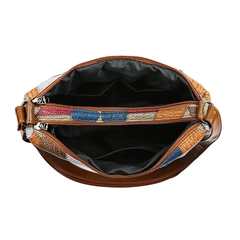 Sac à Main Femme – Cuir Végétal Patchwork Géométrique, Léger et Spacieux avec Bandoulière