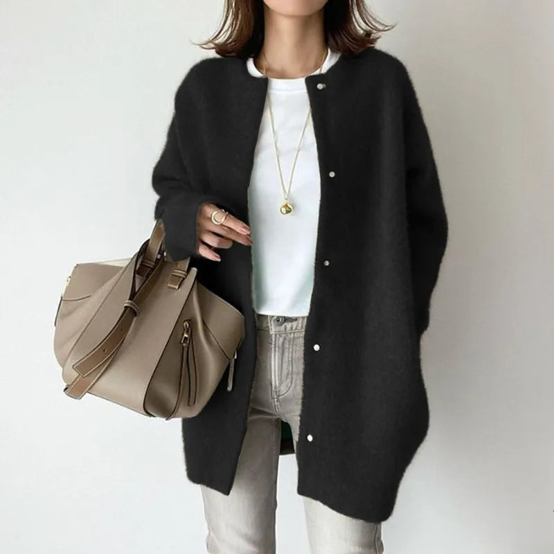 Cardigan Femme Long en Laine Douce – Chaud, Confortable & Style Élégant Décontracté
