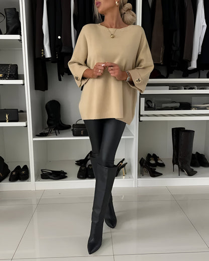 Pull chaud femme hiver – élégant col rond à boutons