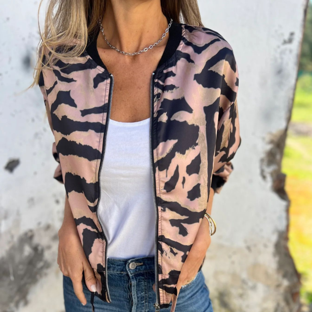 Blouson Aviateur Femme Imprimé Zèbre – Style Bomber Tendance