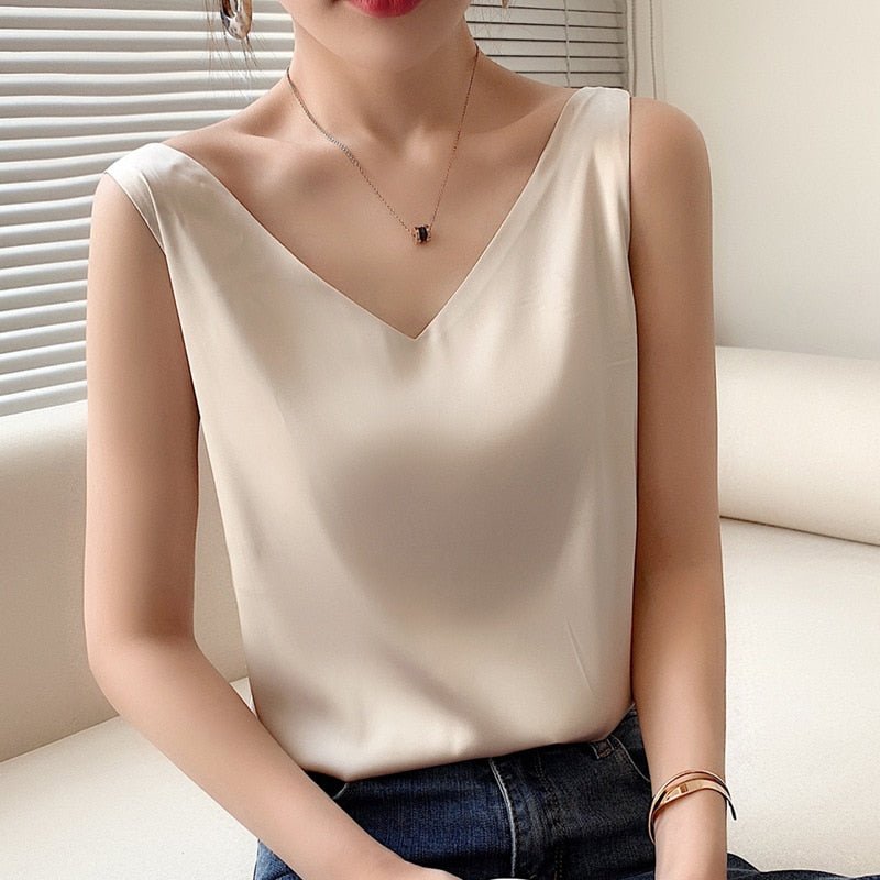 Top léger femme col V sans manches pour temps chaud