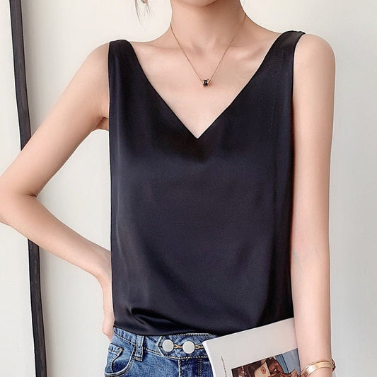 Top léger femme col V sans manches pour temps chaud