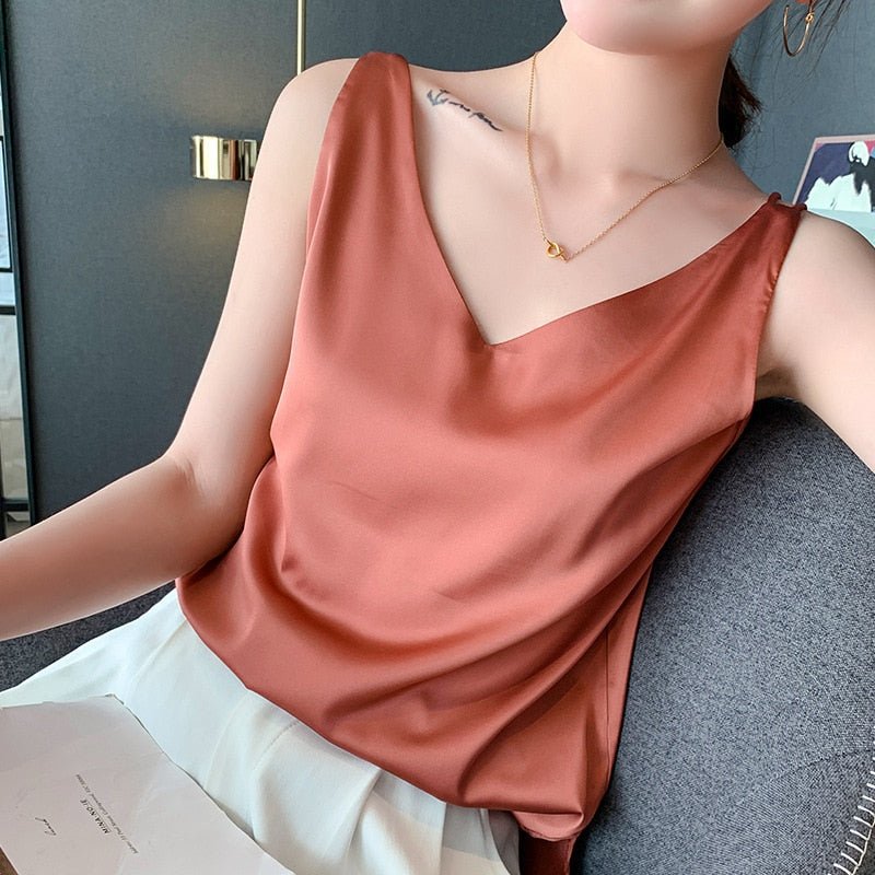 Top léger femme col V sans manches pour temps chaud