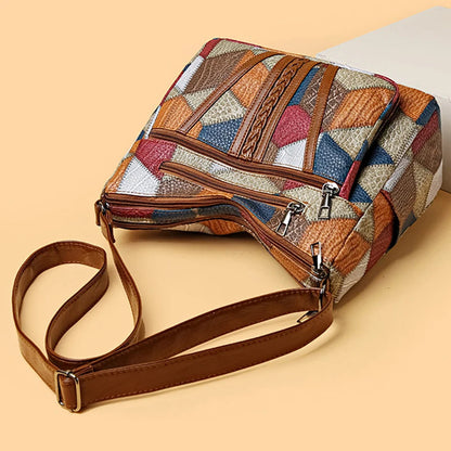 Sac à Main Femme – Cuir Végétal Patchwork Géométrique, Léger et Spacieux avec Bandoulière