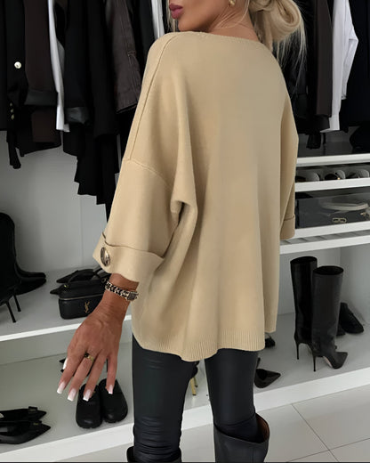 Pull chaud femme hiver – élégant col rond à boutons
