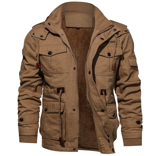 Veste Homme Décontractée Hiver – Chaude, Multi-Poches & Style Militaire