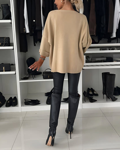 Pull chaud femme hiver – élégant col rond à boutons