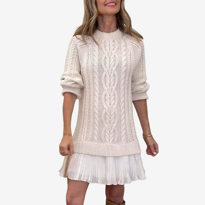 Robe pull en maille chaude avec ourlet plissé – coupe droite élégante pour l'automne et l'hiver