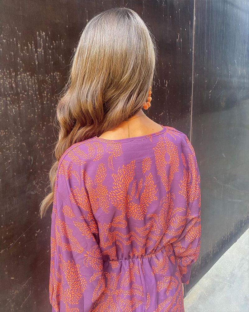 Robe d'été col V pour femme à silhouette fluide