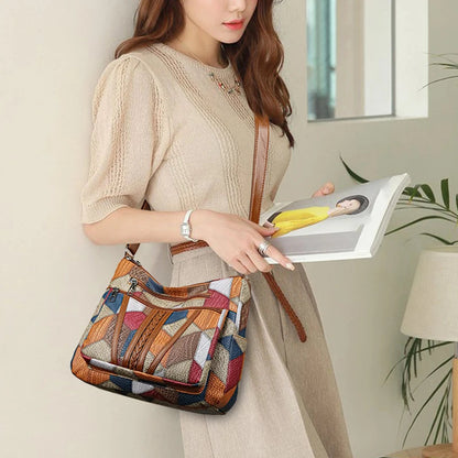 Sac à Main Femme – Cuir Végétal Patchwork Géométrique, Léger et Spacieux avec Bandoulière