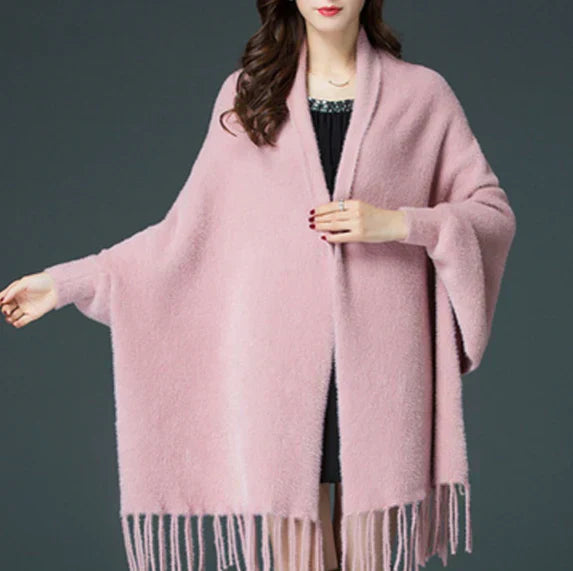 Manteau à manches longues et pompons pour femme