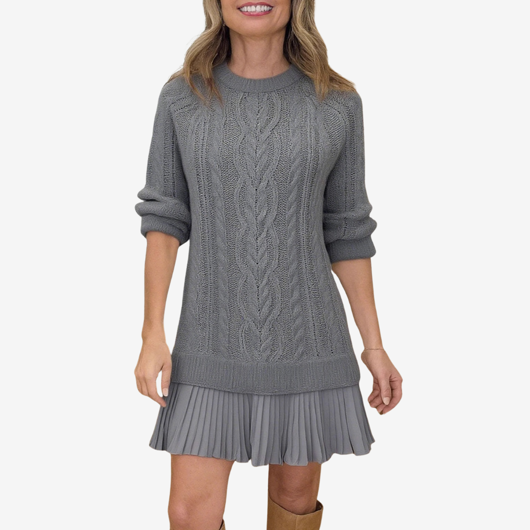 Robe pull en maille chaude avec ourlet plissé – coupe droite élégante pour l'automne et l'hiver