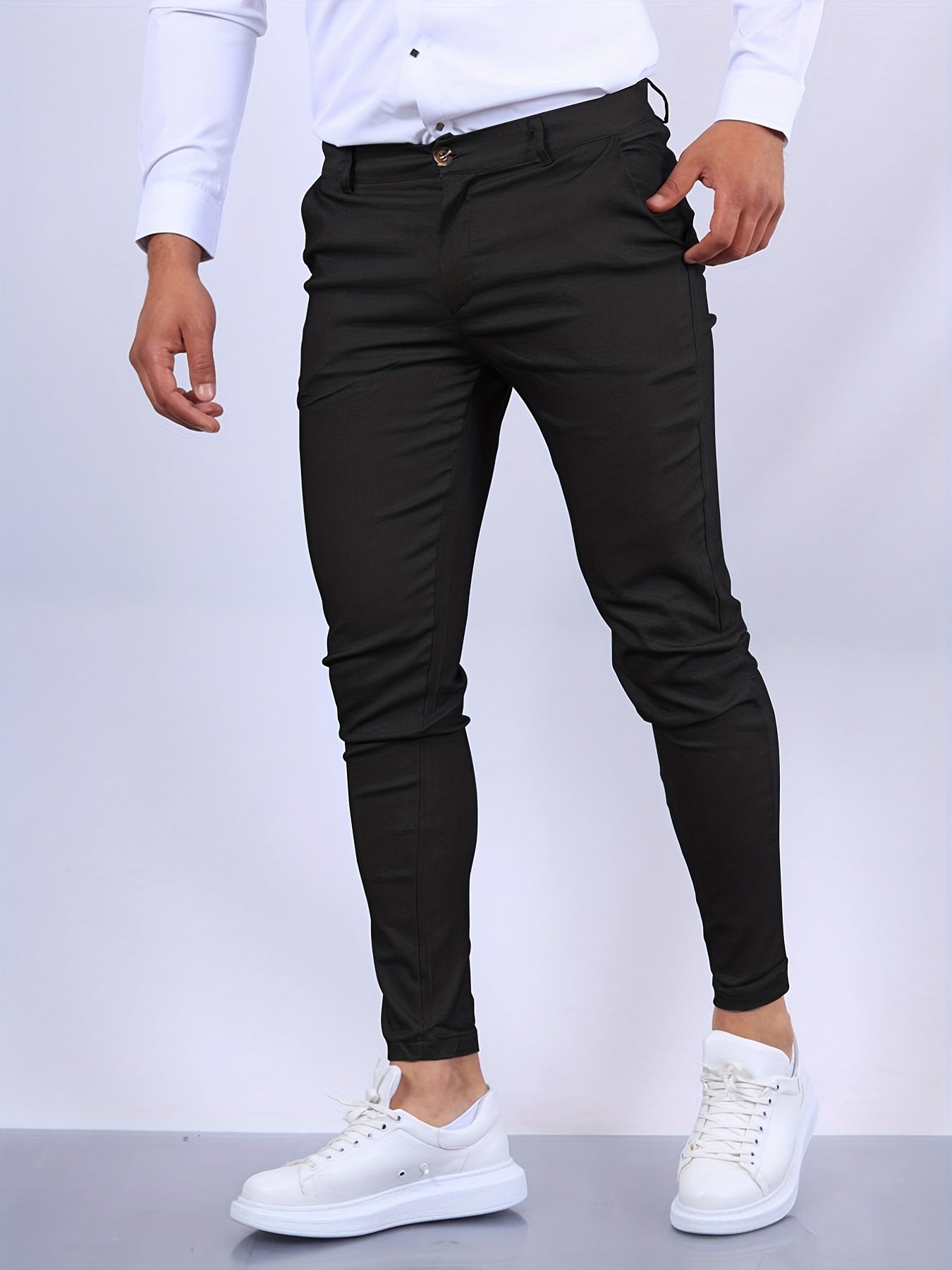 Pantalon homme coupe slim avec taille moyenne pour bureau