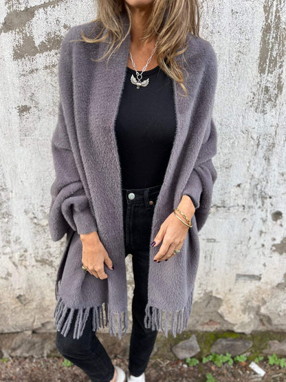 Manteau à manches longues et pompons pour femme