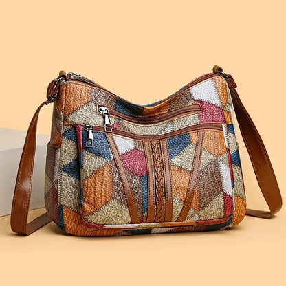 Sac à Main Femme – Cuir Végétal Patchwork Géométrique, Léger et Spacieux avec Bandoulière