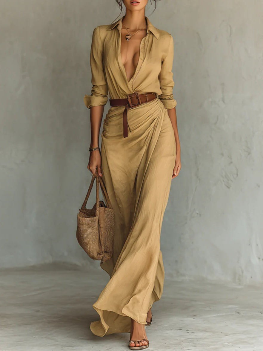 Robe Chemise Longue Femme – Élégante, Décontractée & Col Revers pour Été ou Soirée