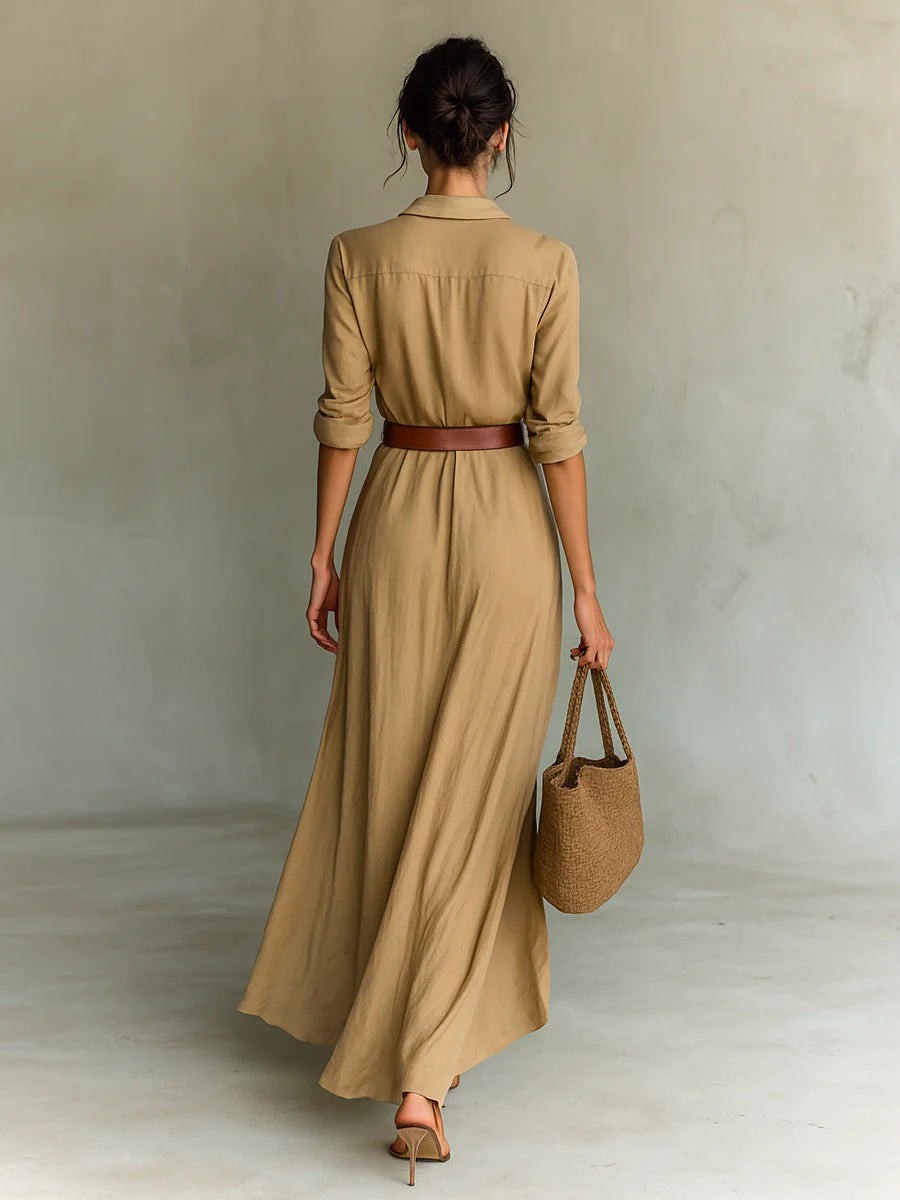 Robe Chemise Longue Femme – Élégante, Décontractée & Col Revers pour Été ou Soirée
