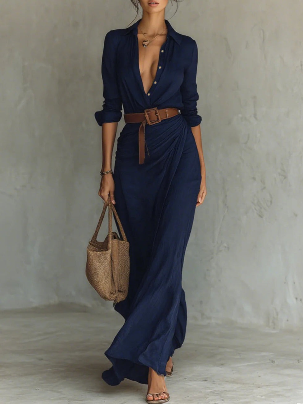Robe Chemise Longue Femme – Élégante, Décontractée & Col Revers pour Été ou Soirée