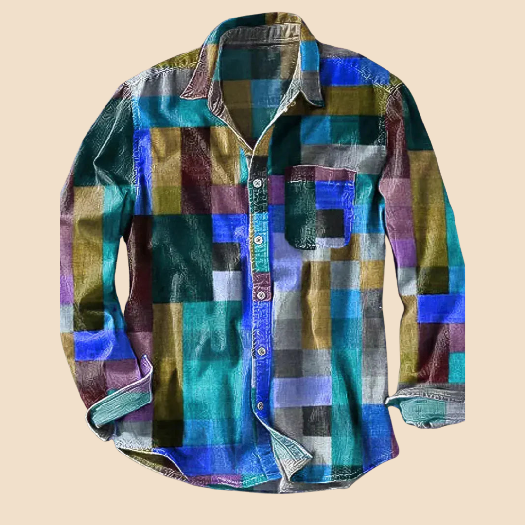 Chemise vintage à manches longues motif arc-en-ciel