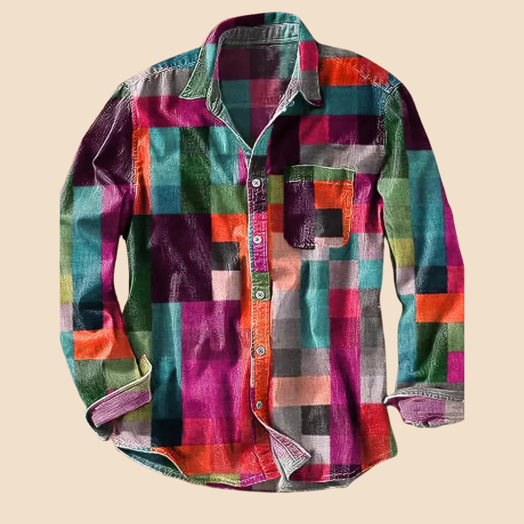 Chemise vintage à manches longues motif arc-en-ciel
