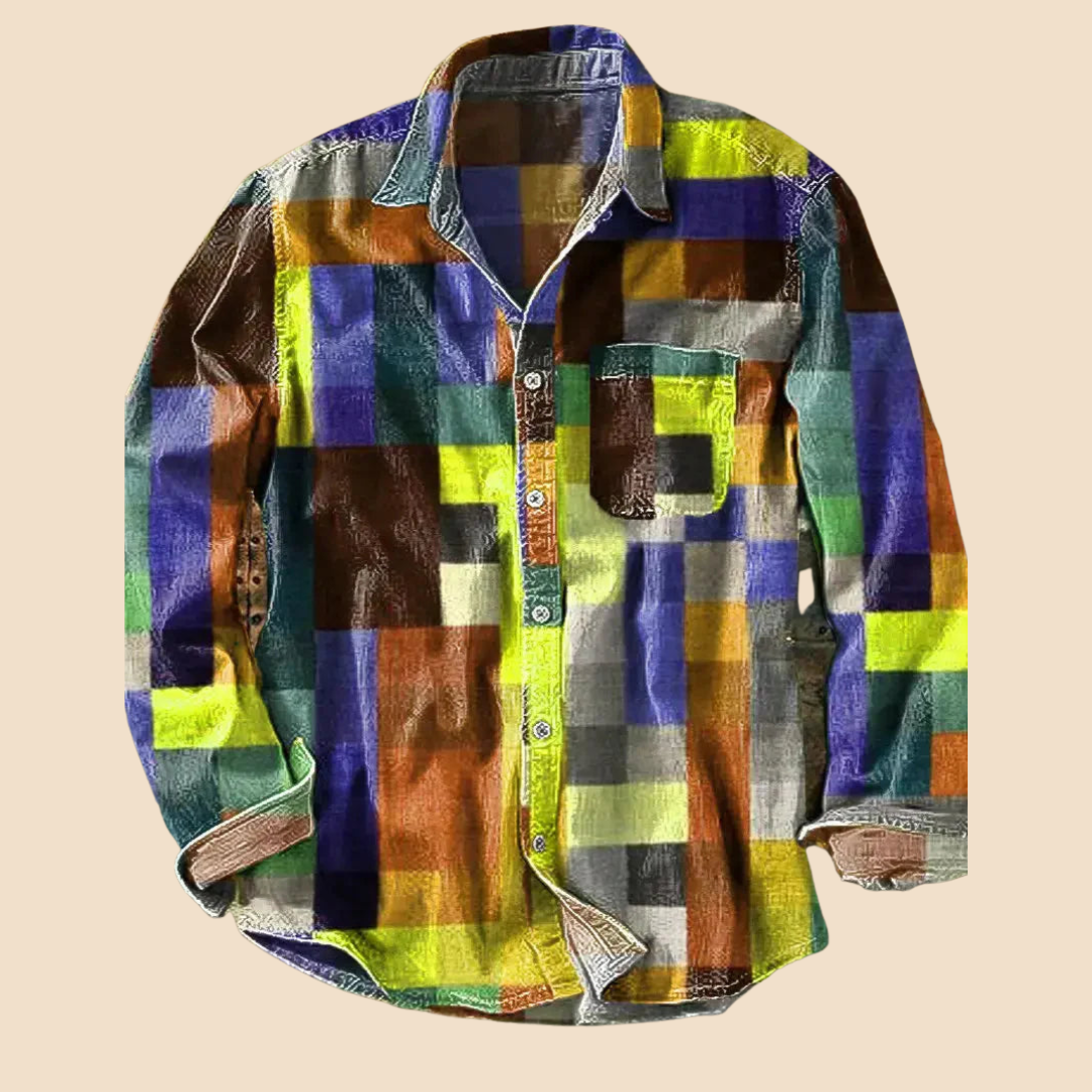 Chemise vintage à manches longues motif arc-en-ciel