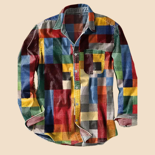 Chemise vintage à manches longues motif arc-en-ciel