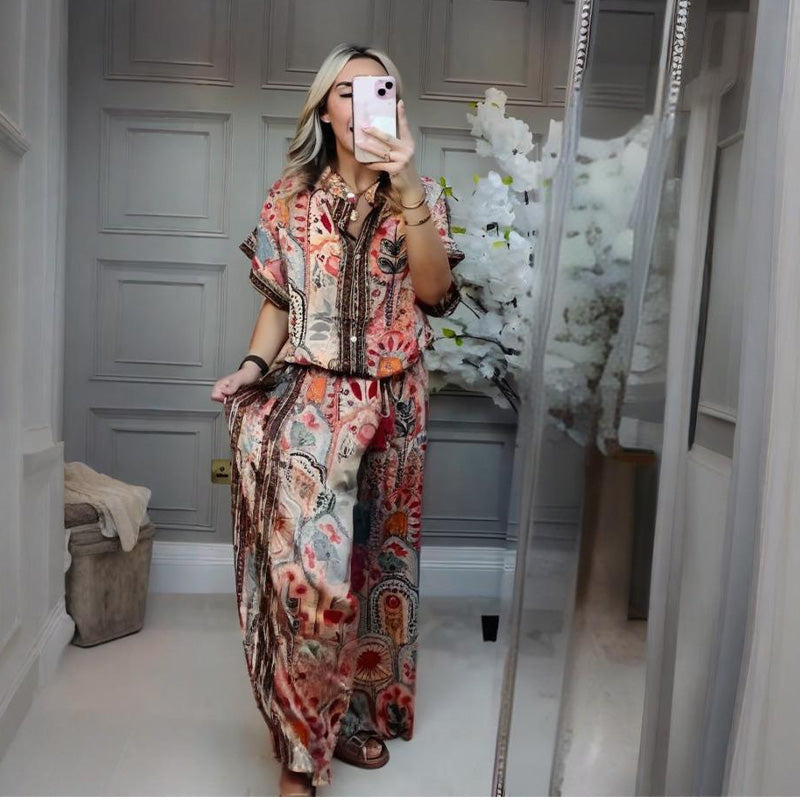 Ensemble à motifs - haut et pantalon large pour femmes