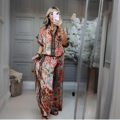 Ensemble à motifs - haut et pantalon large pour femmes