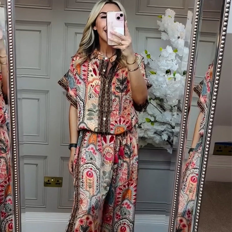Ensemble à motifs - haut et pantalon large pour femmes