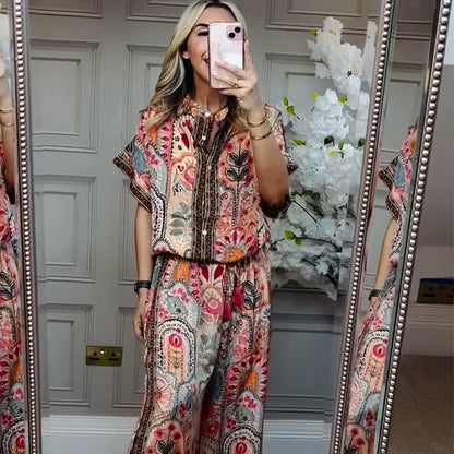 Ensemble à motifs - haut et pantalon large pour femmes