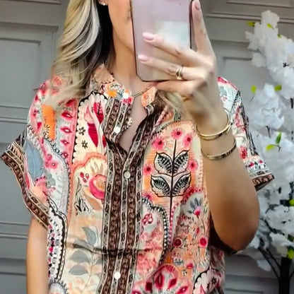 Ensemble à motifs - haut et pantalon large pour femmes