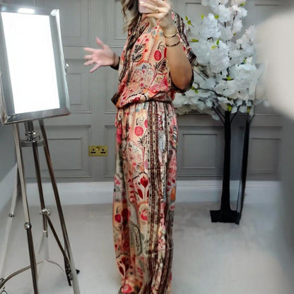 Ensemble à motifs - haut et pantalon large pour femmes