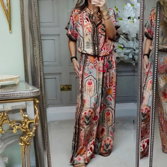 Ensemble à motifs - haut et pantalon large pour femmes