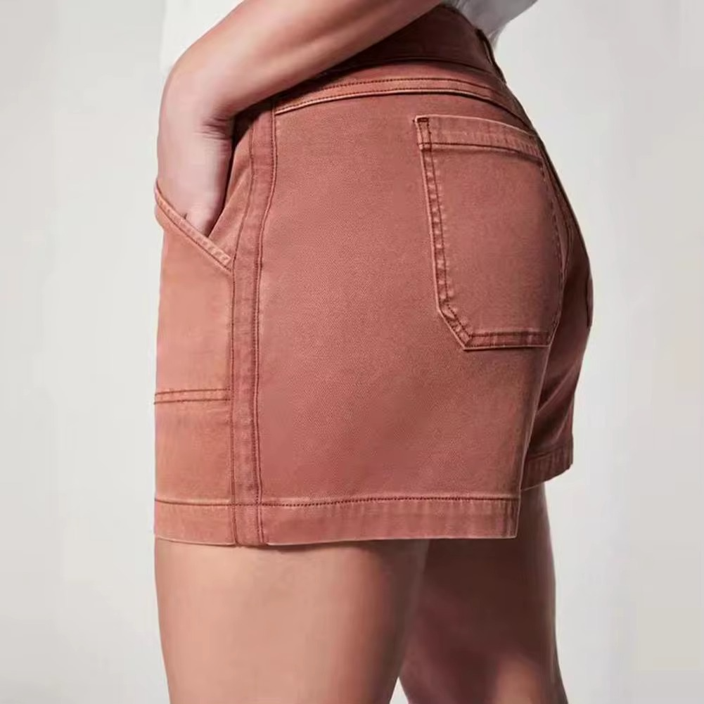 Pantalon court extensible femme style taille haute texturé