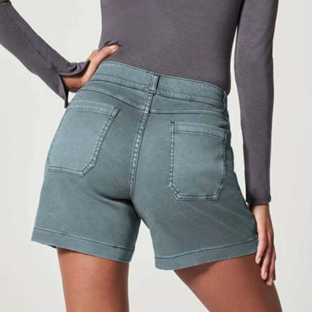 Pantalon court extensible femme style taille haute texturé