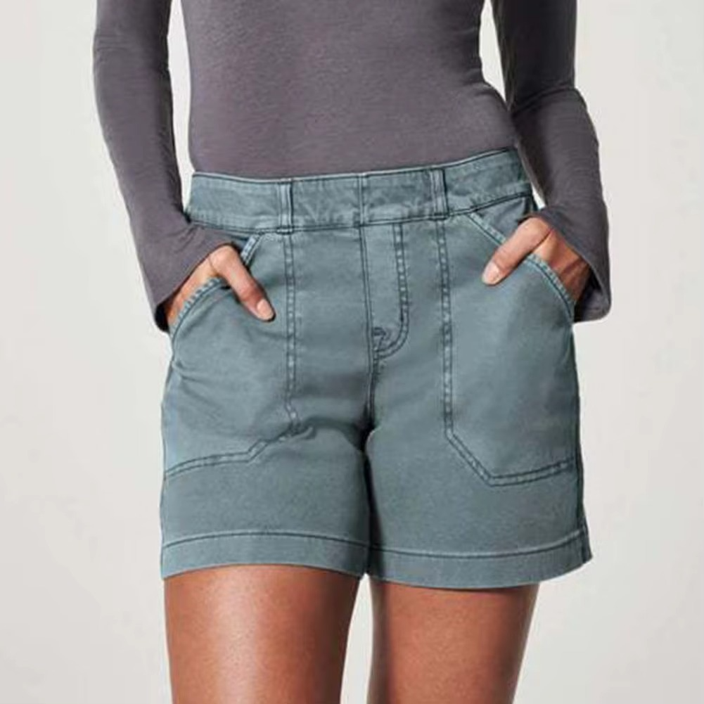 Pantalon court extensible femme style taille haute texturé